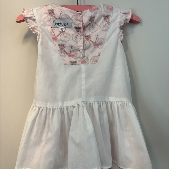 Peppa & Julie 18M Pink Bicycle Print Ruffle Dress Lace Flutter Sleeve Cotton - Picture 3 of 11